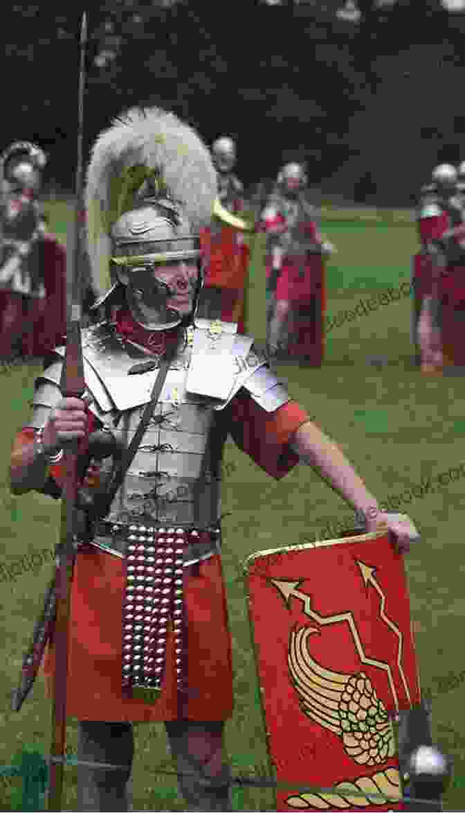 A Roman Legionary From Londinium, Wearing A Crested Helmet, Chain Mail, And A Short Sword. He Is Holding A Shield And A Spear. The Legionary Is Standing In Front Of A Roman Fort. The Legionary From Londinium And Other Mini Mysteries (The Roman Mysteries 1)