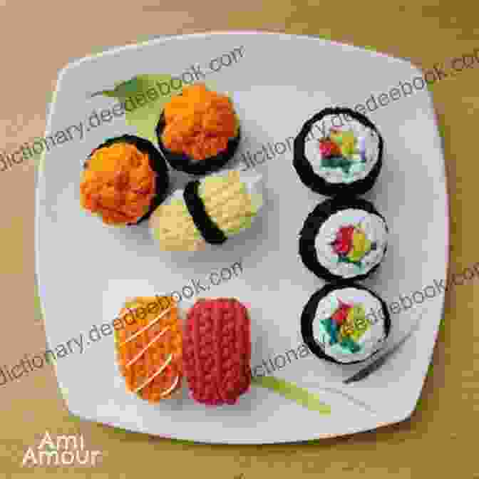 Twinkie Chan's Crocheted Sushi Roll With Intricate Details And A Soy Sauce Dipping Dish Twinkie Chan S Crochet Goodies For Fashion Foodies: 20 Yummy Treats To Wear